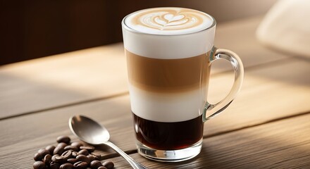 Layered latte on wood.