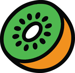 Sliced kiwi fruit with green flesh and black seeds on white background vector