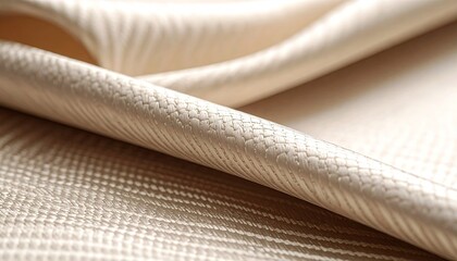 Closeup of flowing, textured, beige fabric