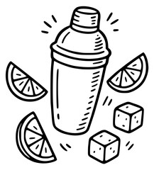 Shaker with slices and ice cubes