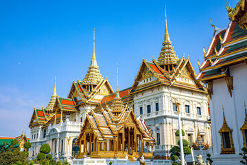 Fototapeta premium The Grand Palace was built same time as Bangkok. royal residences include Dusit Maha Prasat Throne Hall, Aphorn Phimok Prasat Throne Hall, Phiman Rattaya Throne Hall, Chakri Maha Prasat Throne Hall.