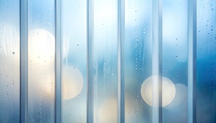 Translucent panels with water droplets, blurred city lights