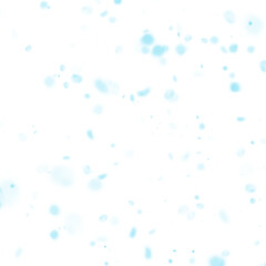 Falling blue snow on a transparent background. Flying white transparent flakes, blizzard.