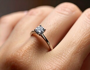 Simple solitaire diamond ring on a hand