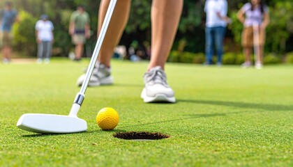 Close-up of golfer about to putt