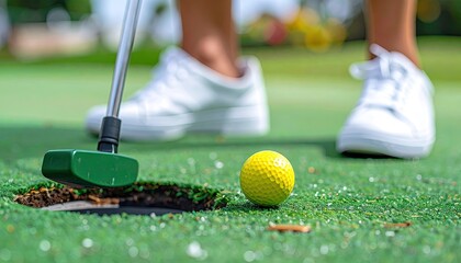 Close-up of miniature golf putt