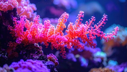 Vibrant pink coral in a reef aquarium