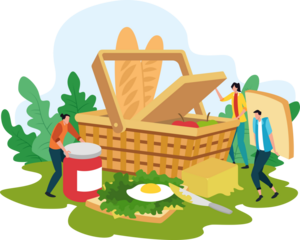 Picnic Basket Scene with Foods on Transparent Background Bread Vector Illustration for Summer Picnic Celebration and Outdoor Dining Activities in Colorful Cartoon Style