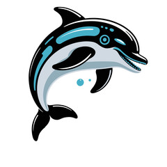 Stylized dolphin logo, sleek aquatic curves, monochrome body with blue highlights, marine life symbol, clean vector artwork © kdpprosolutions2015