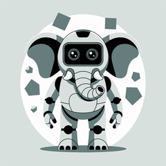 robot elephant with geometric shapes, advanced android creature, friendly face, metallic body, modern cartoon mascot, vector art
