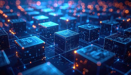 Abstract digital network of glowing cubes