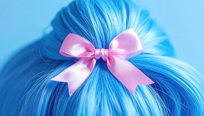 Vibrant blue wig with pink bow