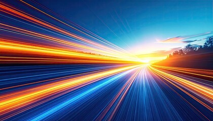 Highway streaks of vibrant light at sunset