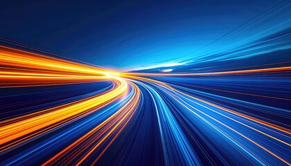 Fast-moving light trails on a curved road