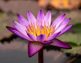Close-up of a vibrant purple and lavender lotus flower, centered
