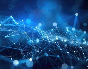 Abstract network of interconnected lines and points on a dark blue background