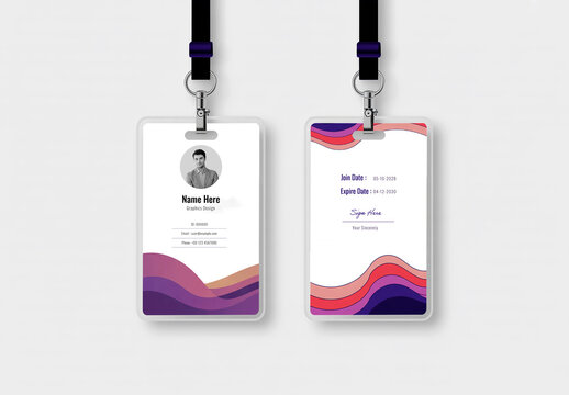 Employee ID Card Mockup Set with Abstract Waves