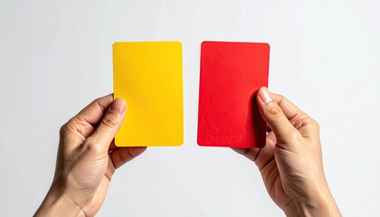 Two hands hold a yellow and a red card (1)