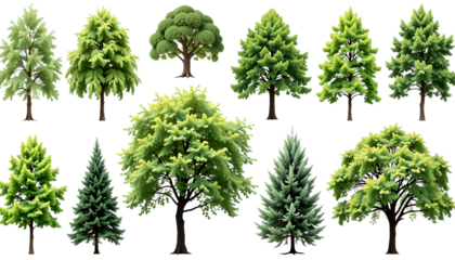collection of diverse trees showing various shapes, forms, and greenery