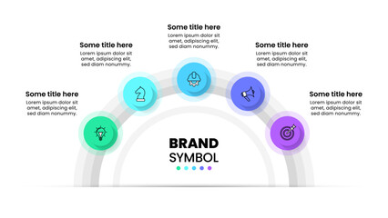 Infographic template. Semicircle with line and 5 icons