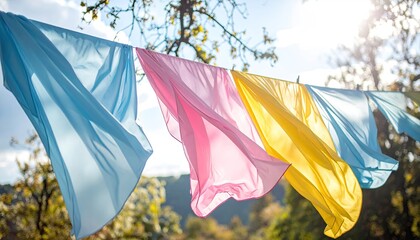 Colorful clothes blowing on a clothesline outdoors