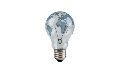 a light bulb featuring the Earth's continents, symbolizing global innovation, idea