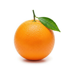 Fresh orange with green leaf isolated on white background