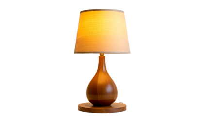 Elegant wooden table lamp illuminating with soft, warm light
