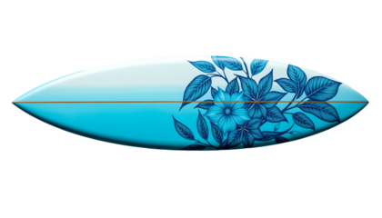 A floral blue surfboard ready for the waves