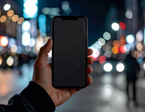 Smartphone moderno con pantalla apagada sobre fondo negro, ideal para publicidad y dise&ntilde;o comercial