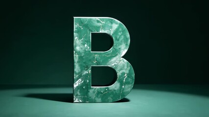 Moving spotlight traversing green marble capital B on studio floor, highlighting glossy texture - Powered by Adobe