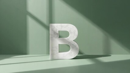 Displaying 3D marble letter B resting centered on green platform under window grid shadows - Powered by Adobe