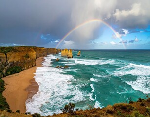 Dramatic coastal scene with rainbow (1)