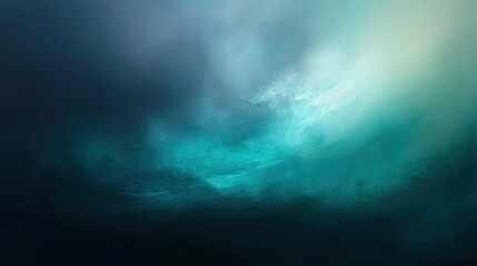 Naklejka premium Abstract, painterly deep-sea image with dynamic blues and greens, showing light filtering through water, conveying depth and mysterious currents, blurred background