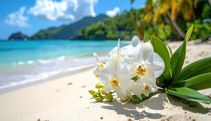 White orchids on a tropical beach (1)