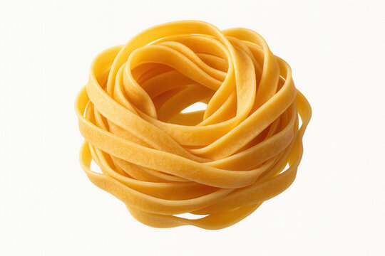 Italian tagliatelle pasta on a white background.