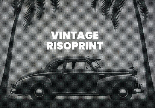 Vintage Risoprint Photo Effect with Classic Car