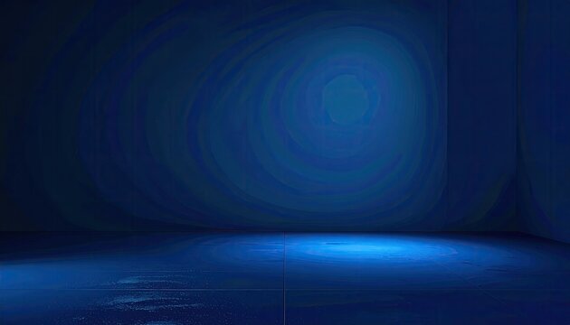 Empty room, deep blue, swirling patterns