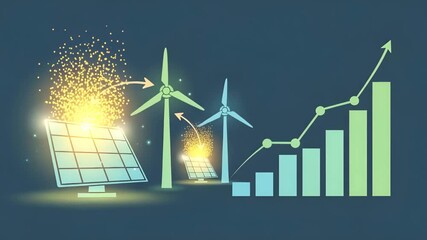 Renewable energy concept with solar panels wind turbines and growth chart - Powered by Adobe