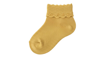 Isolated yellow sock with lace for children, fashion garment, style for fall autumn wear