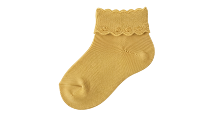 Isolated yellow sock with lace for children, fashion garment, style for fall autumn wear