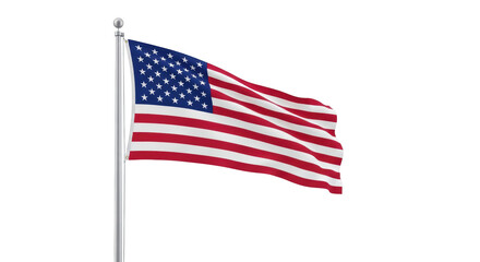 Isolated American flag, waving gently on pole, United States of America patriotism icon