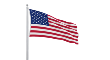 Isolated American flag, waving gently on pole, United States of America patriotism icon