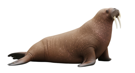 Isolated Walrus Odobenus Rosmarus Lying Down on the Ground With Its Tusks Out in a Peaceful Setting