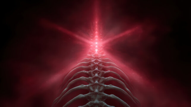 Medical illustration of intense pain from kidney stone disease. red glowing spine and skeleton represent radiating agony and human suffering from this affliction