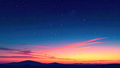 Starry night, vibrant sunset over mountains