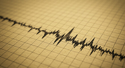 Seismograph Recording Earthquake Activity on Grid Paper with Sharp Seismic Waves
