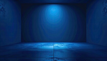 Empty room, blue walls, spotlights