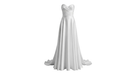 Isolated flowing strapless wedding dress, simple elegant bridal gown for a wedding or event