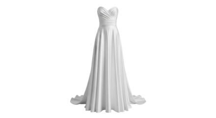Isolated flowing strapless wedding dress, simple elegant bridal gown for a wedding or event